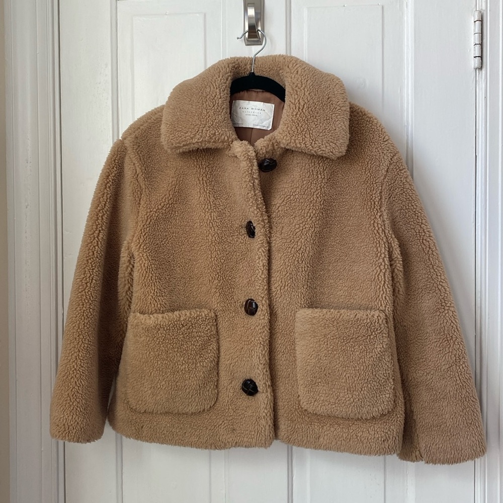 Zara teddy bear coat XS brown